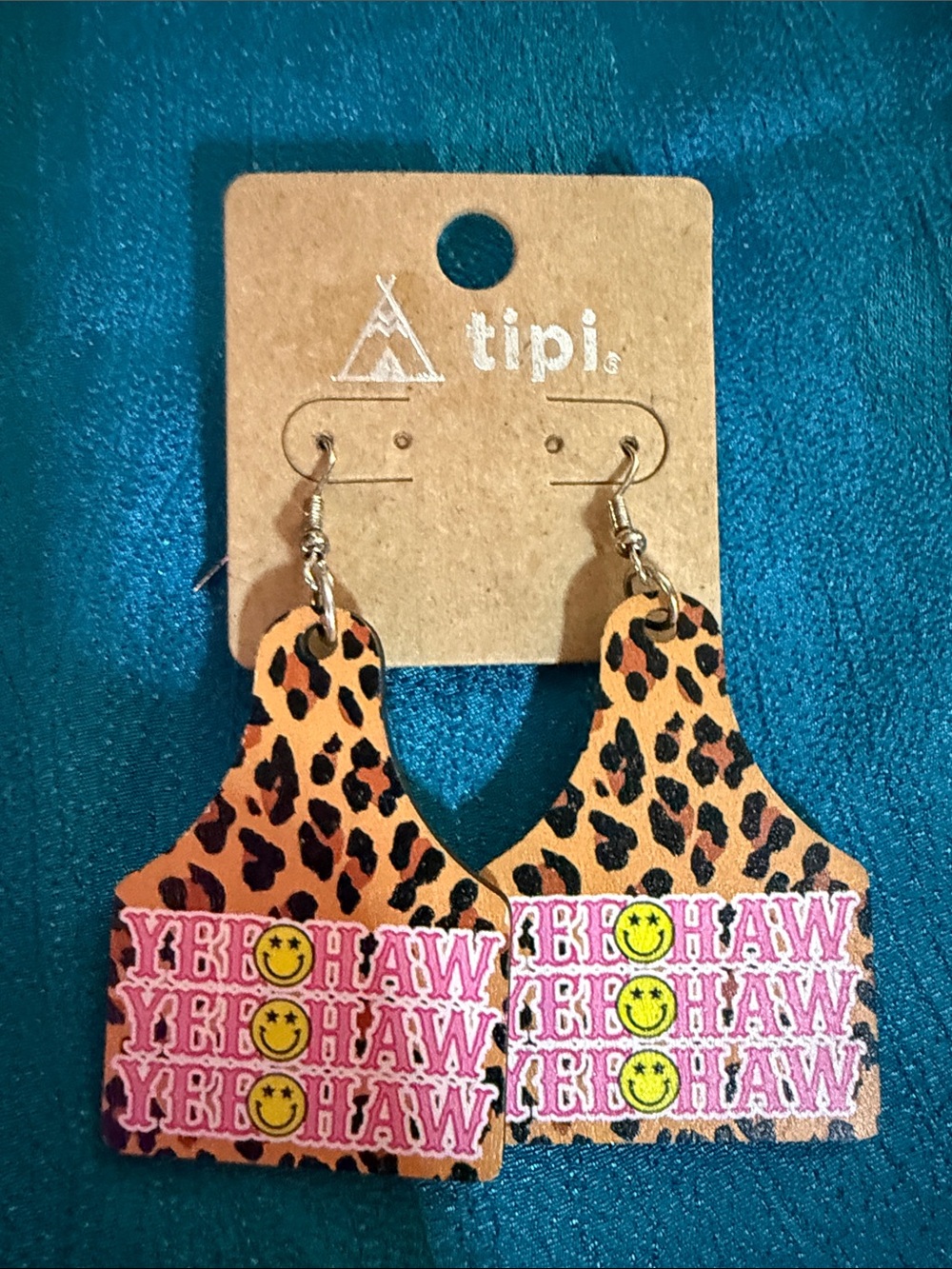 Pink 'YEEHAW' Leopard Drop Earrings